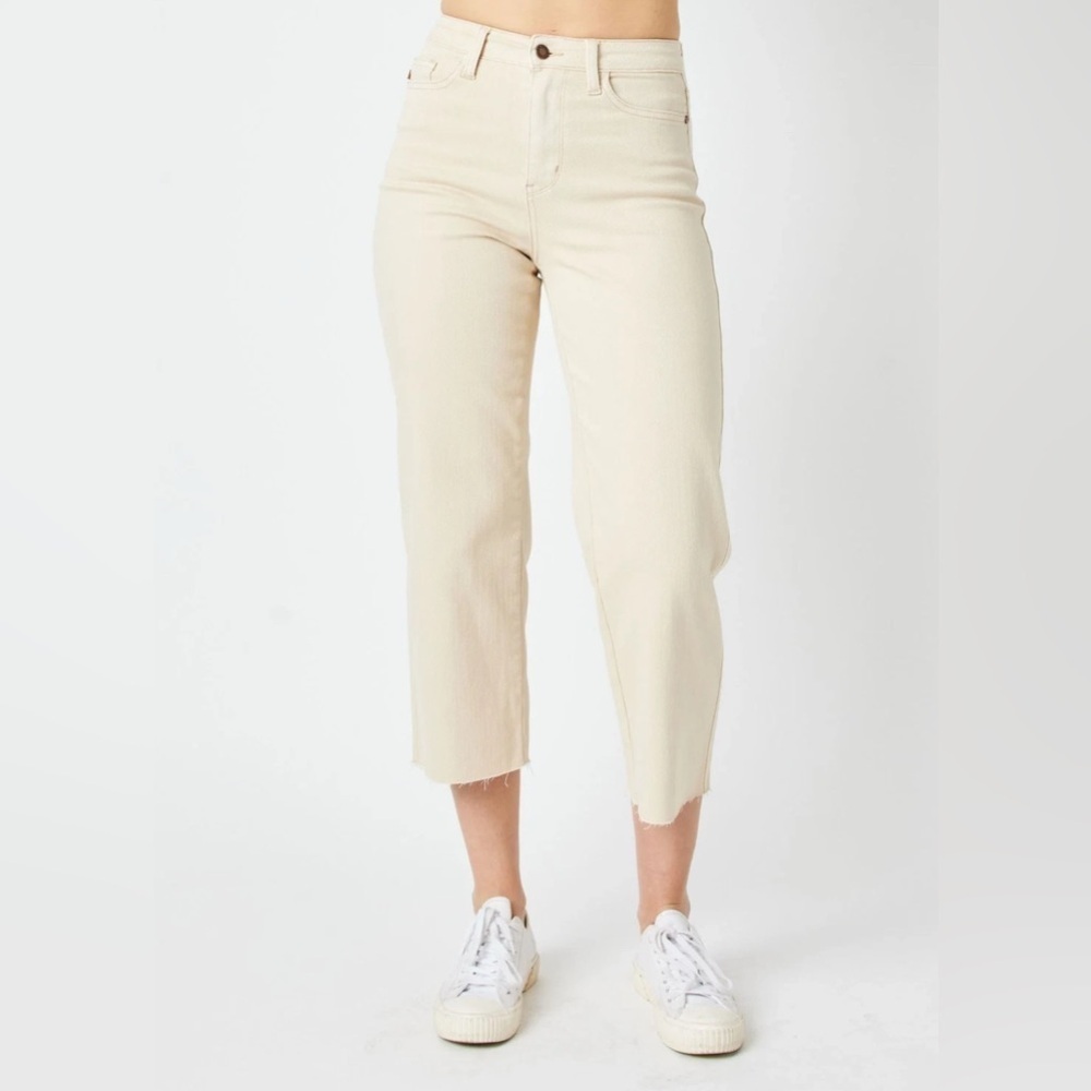 Judy Blue High Waist Garment Dyed Bone Wide Leg Crop Denim Jeans Size 20W